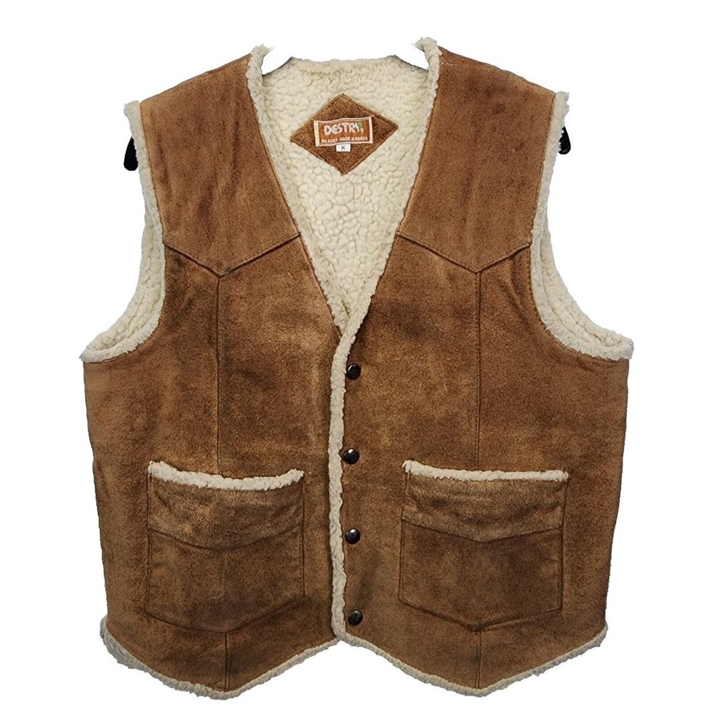 Vintage Genuine Suede Leather Sherling Western Vest Mens Rodeo Mens Medium